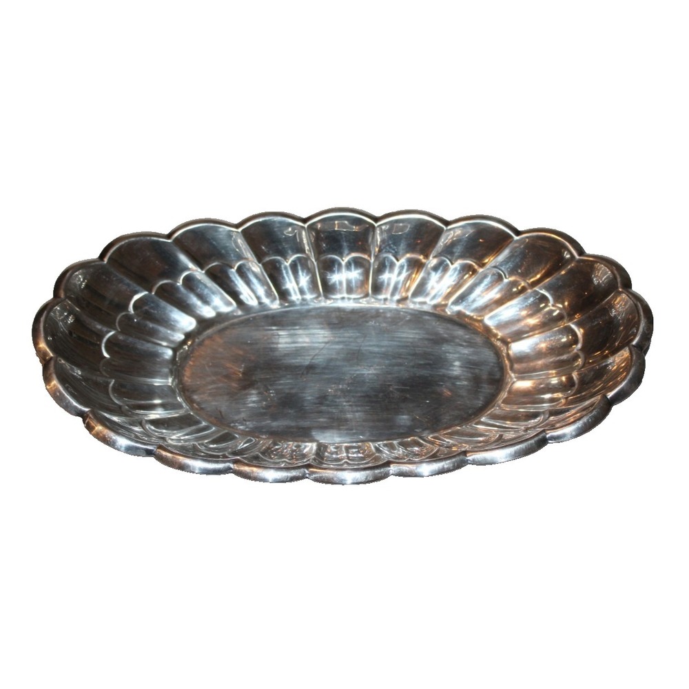vintage Towle silver plated oval serving dish tray scalloped 4108